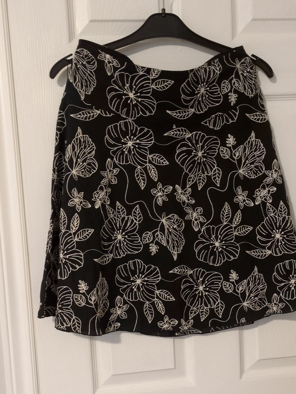 Costa Blanca Black A-Line Skirt with White Floral Print